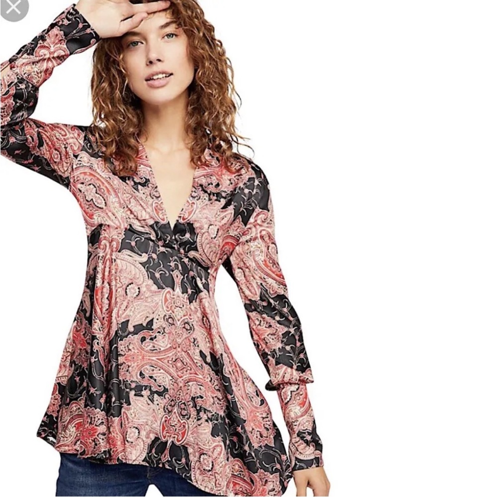 Free People New XS S Field Of Butterflies Tunic Top Mini Dress Pink Paisley Boho